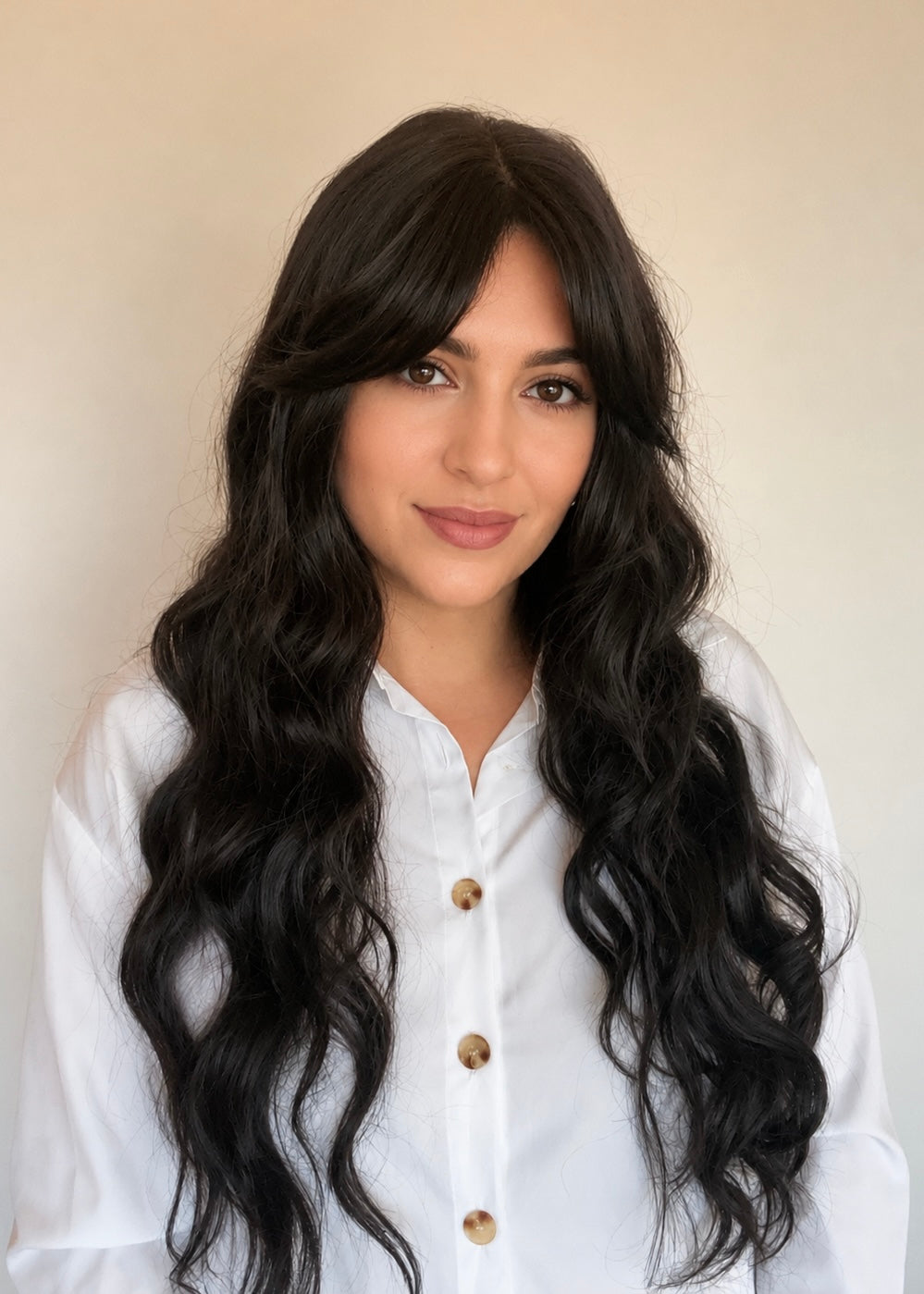 Estelle - 28" (70cm) Water Wave Wig with Curtain Bangs