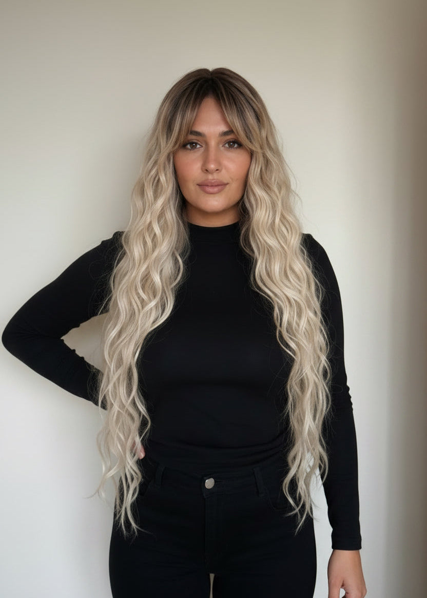 Erica - 30" (75cm) Beach Wave Wig with Curtain Bangs