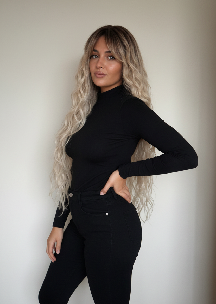 Erica - 30" (75cm) Beach Wave Wig with Curtain Bangs