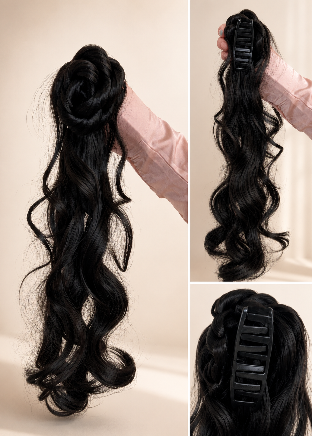Roseline - 20” (50cm) Soft Waves Clip-In Ponytail with Bun