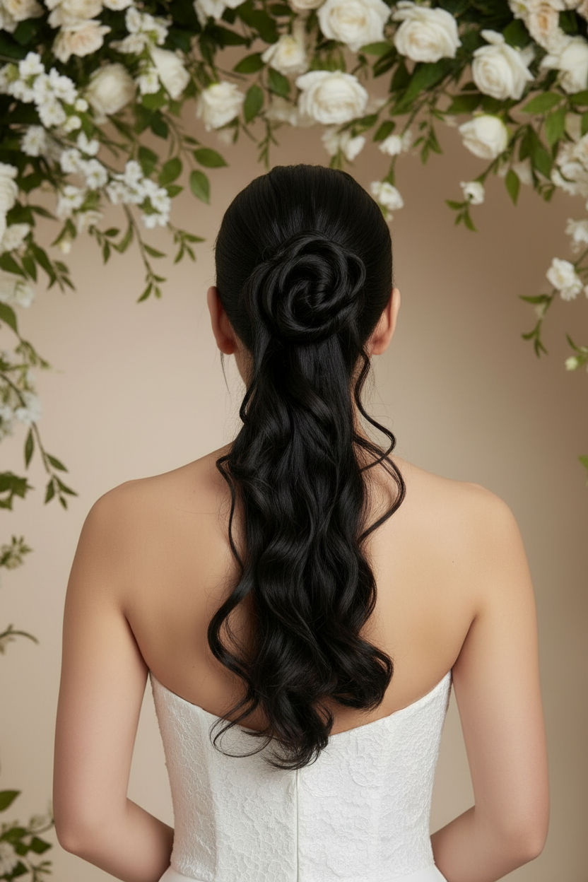 Roseline - 20” (50cm) Soft Waves Clip-In Ponytail with Bun