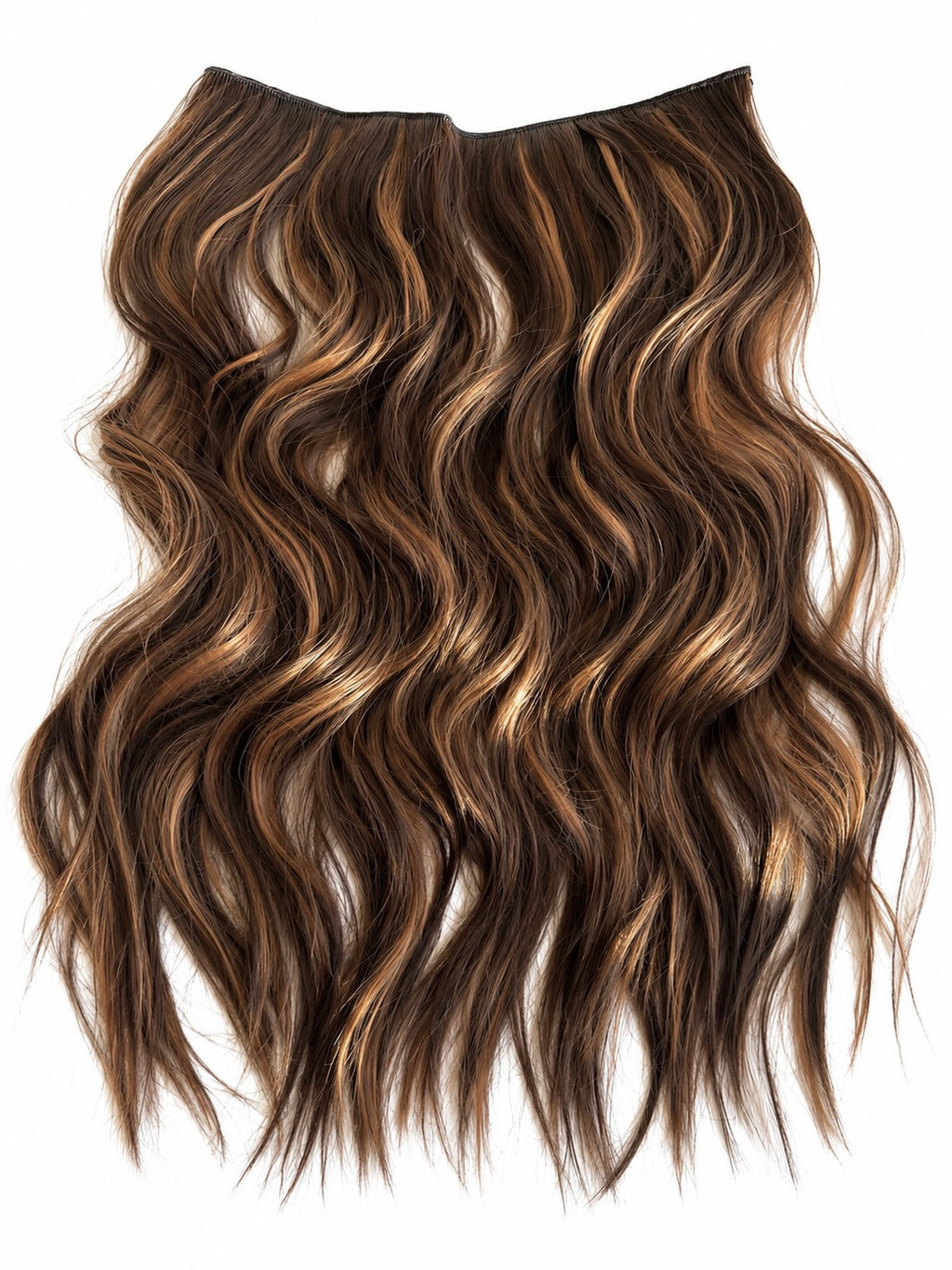 Brown hair extensions with wavy texture on a white background